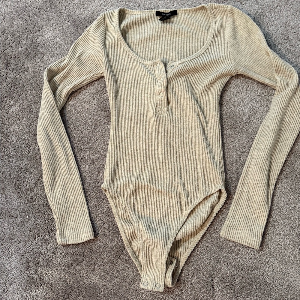 Forever 21 Tan Long Sleeve Fitted Bodysuit
